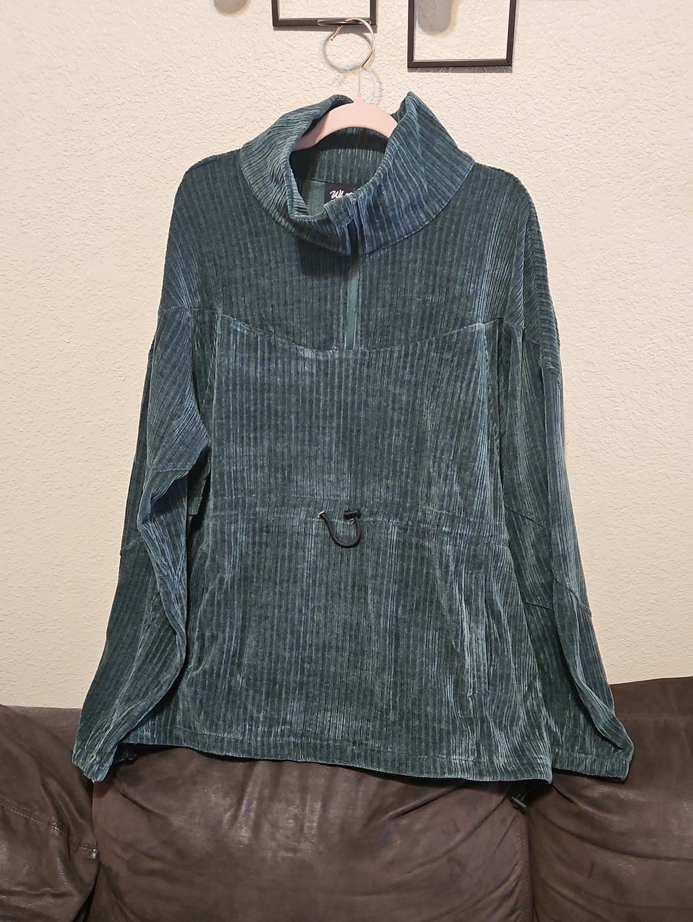 white birch Teal Corduroy Cowl-Neck Pullover